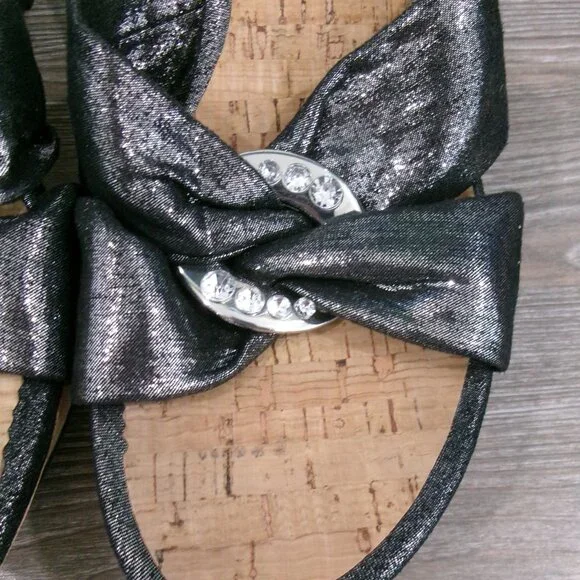 Near New GUESS Balasi Shimmery Black Silver Rhinestone Wedge Platform Shoes 9.5 - Picture 8 of 16